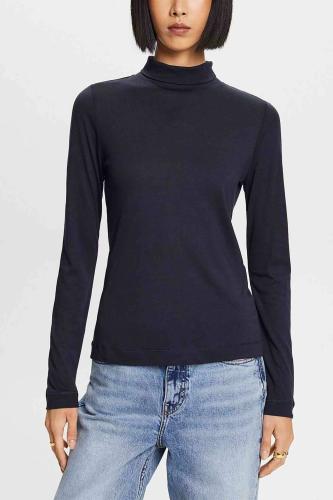 Esprit γυναικεία μπλούζα μονόχρωμη με ψηλή λαιμόκοψη - 083EE1K307 Μπλε Σκούρο S